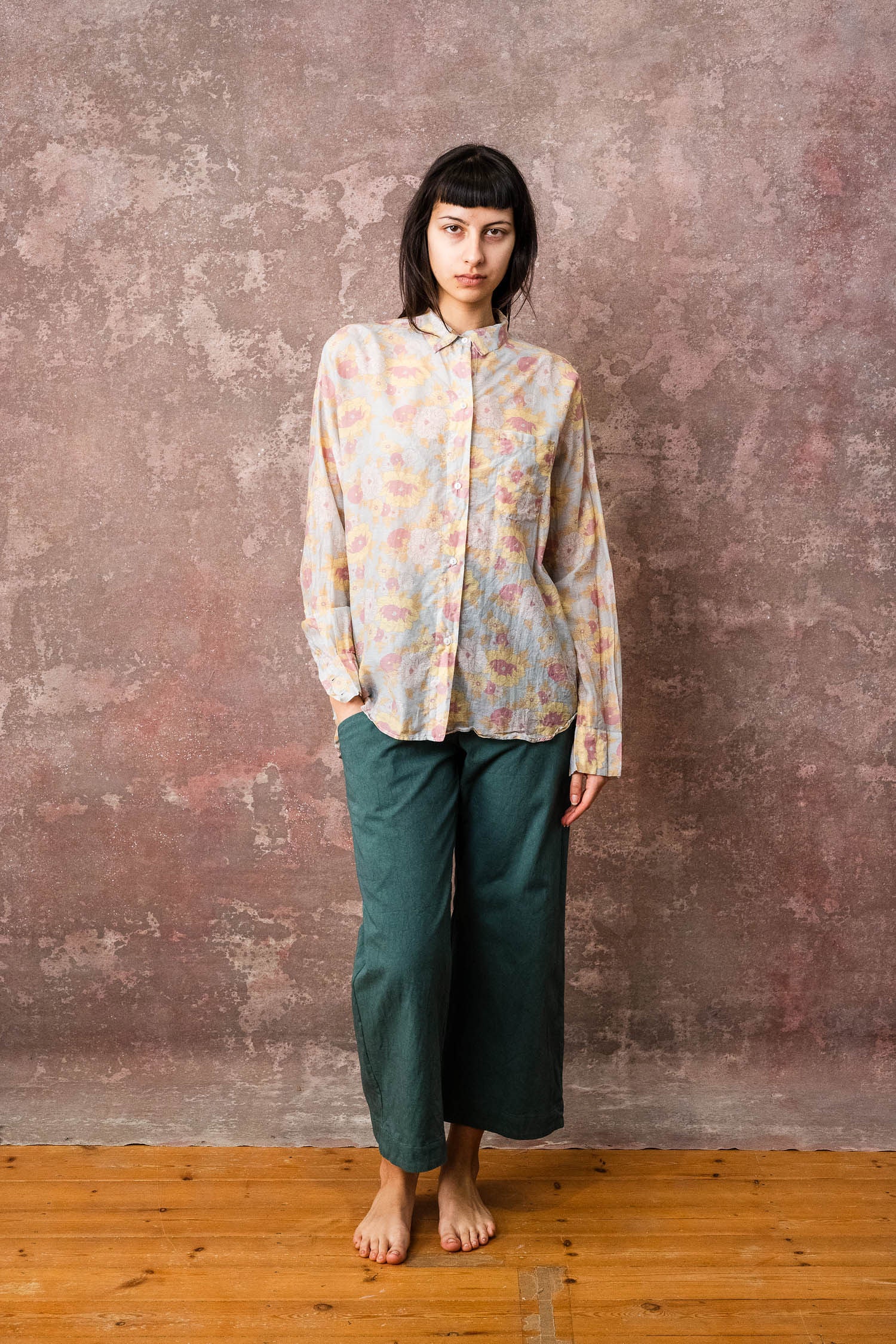 man shirt silk cotton voile print