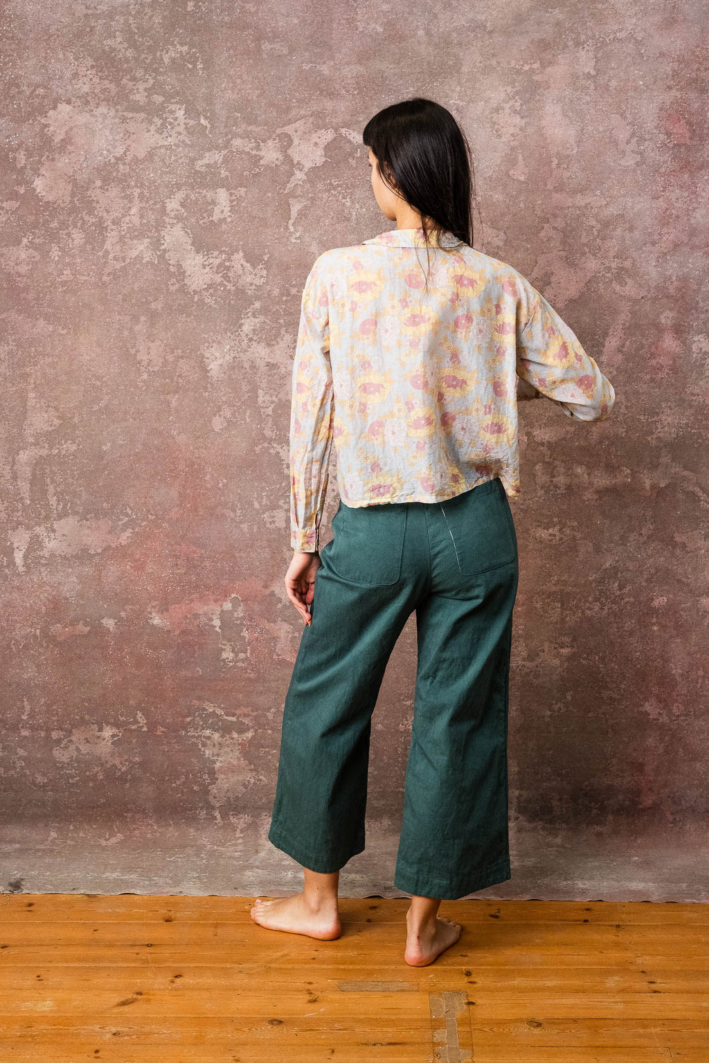round collar shirt silk cotton voile print