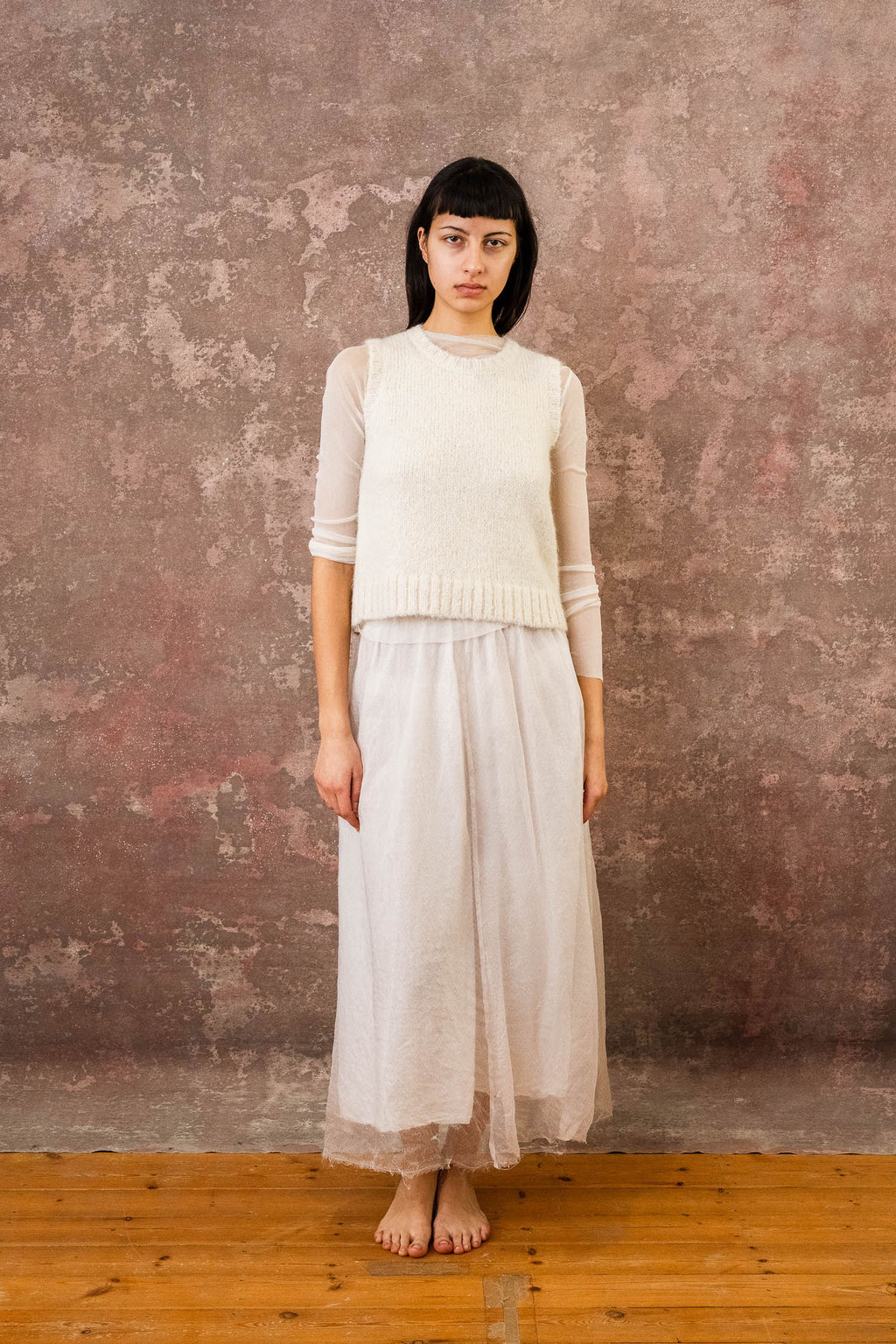elastic top skirt silk organza print