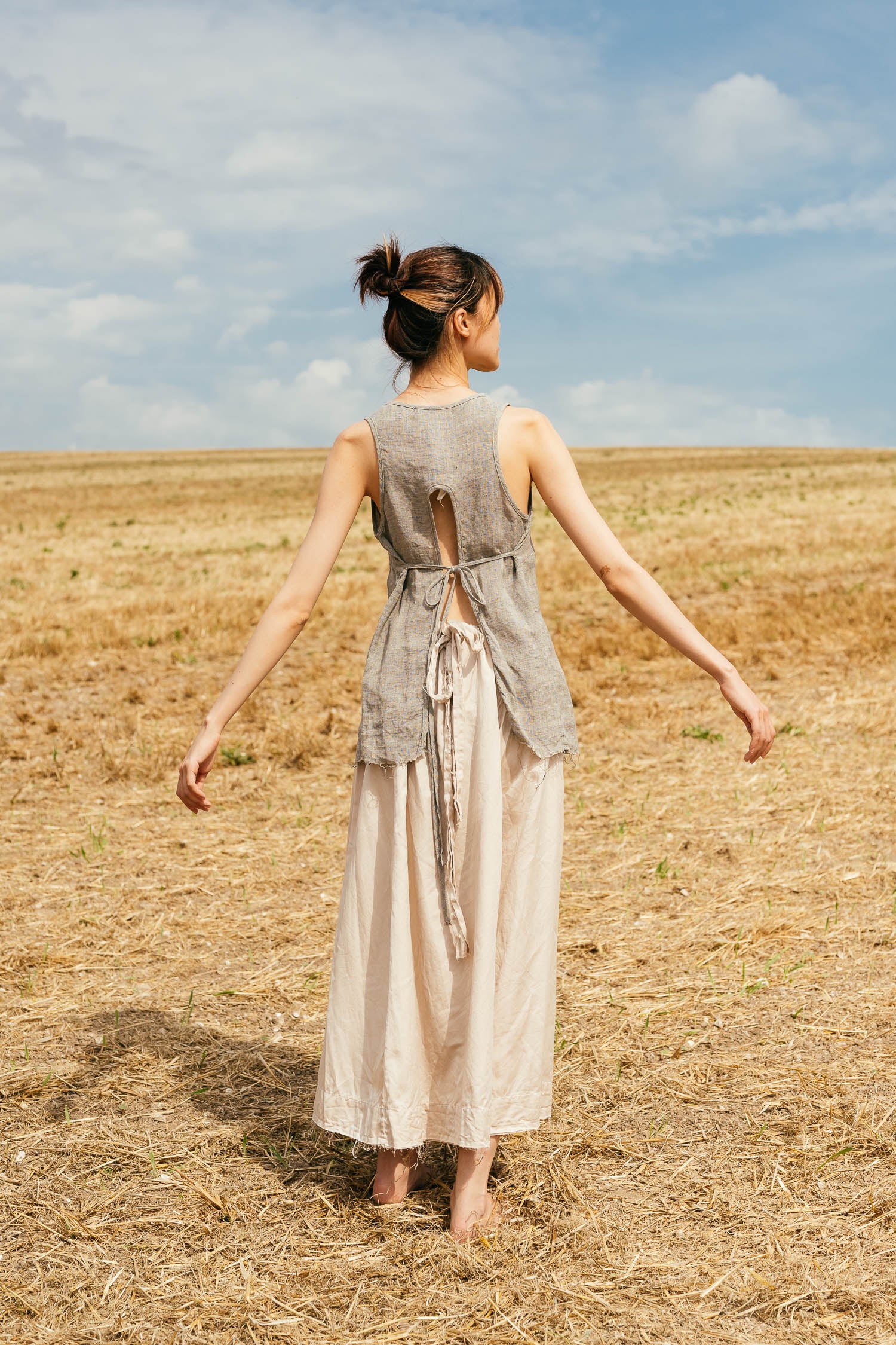 sale apron blouse linen chambray