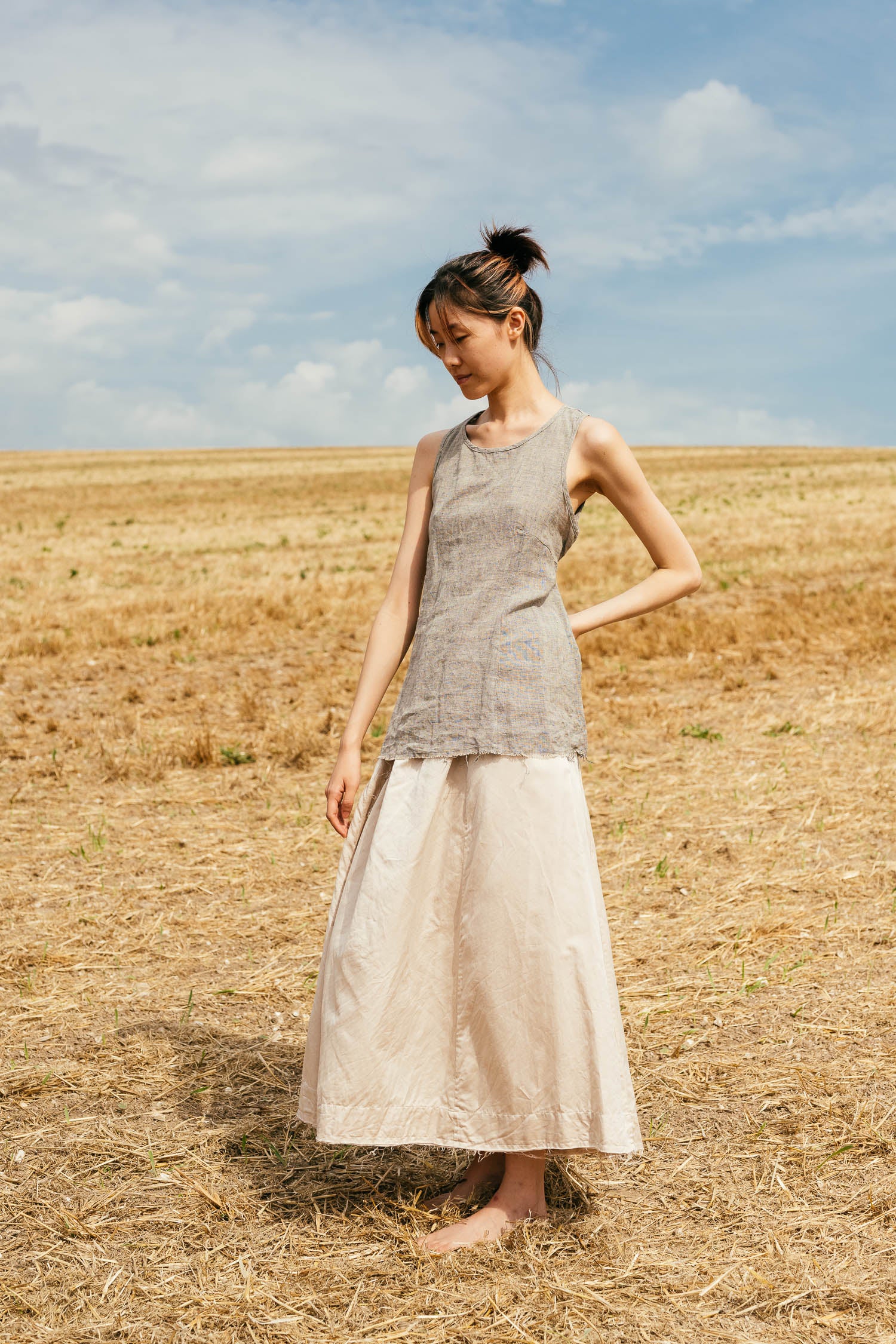 sale apron blouse linen chambray