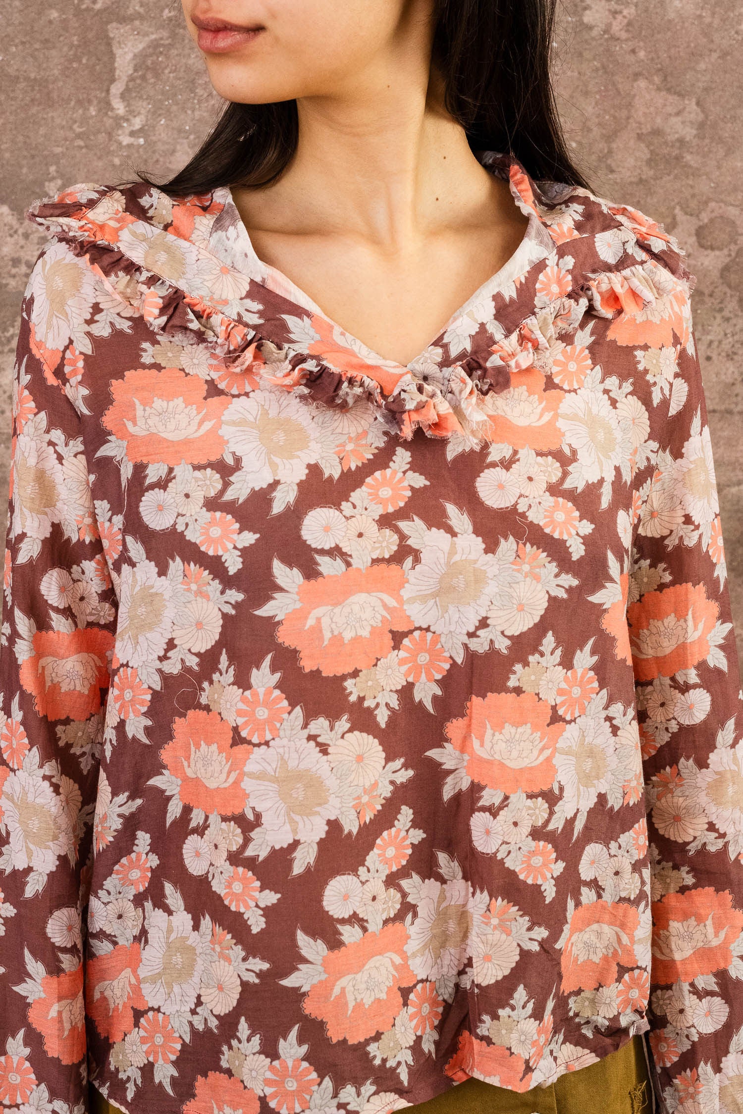 frill blouse silk cotton voile print