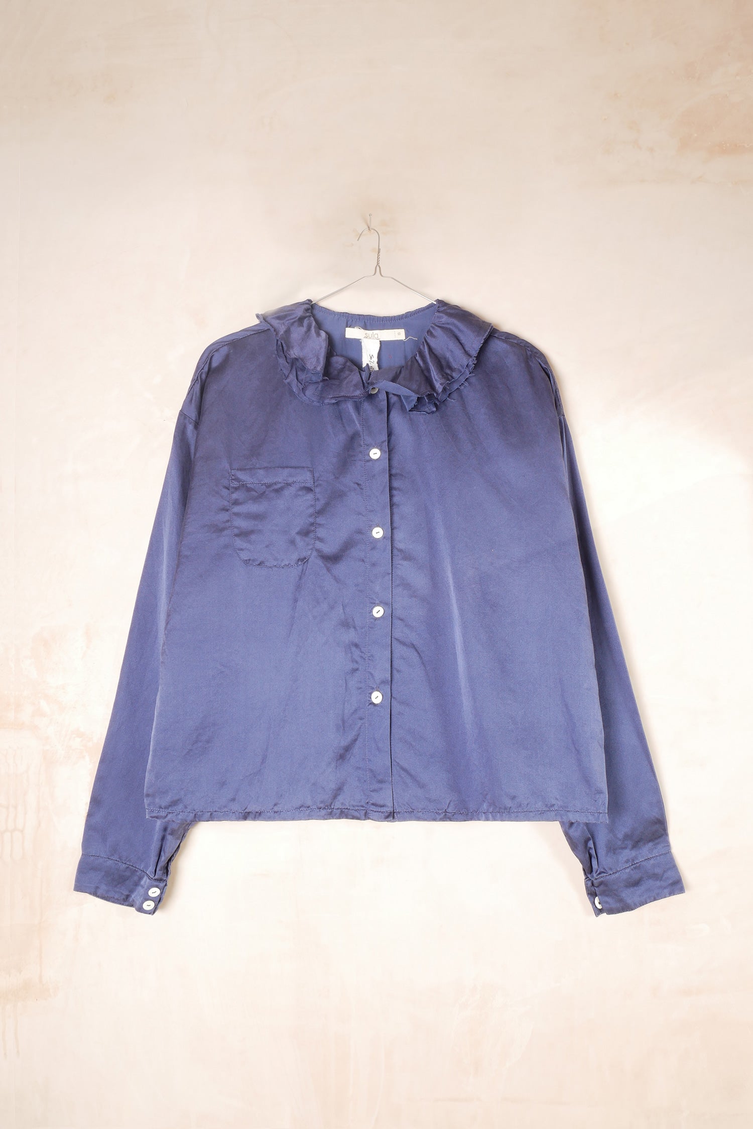 puckered collar blouse silk cotton satin