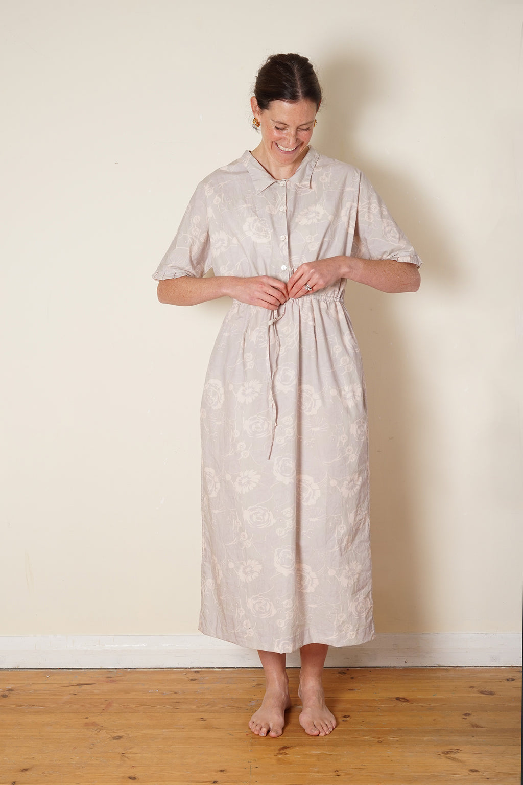 uniform dress rose print cotton poplin