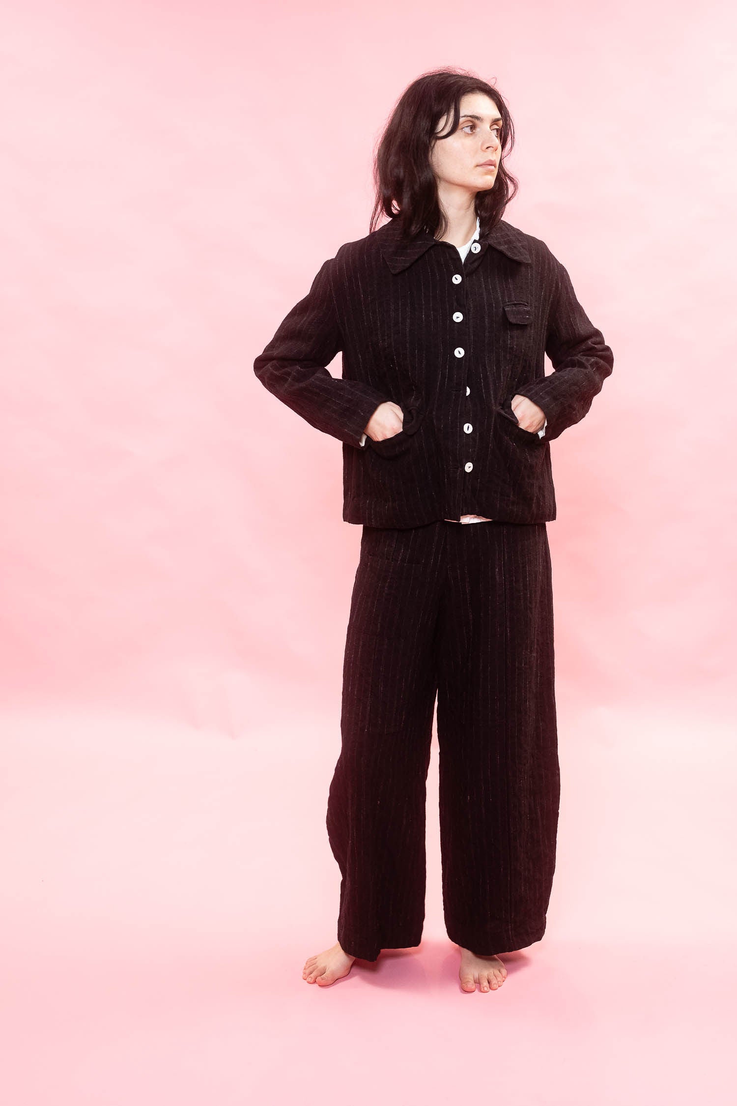 AW26 JKT 1006 warm jacket black wool stripe