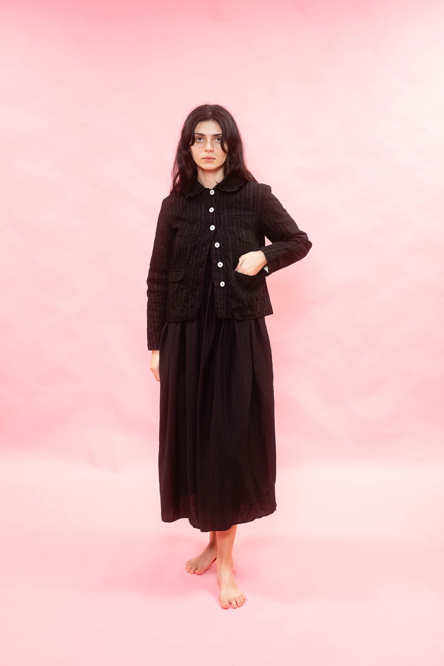 AW26 JKT 3000 frill stanley jacket black wool stripe